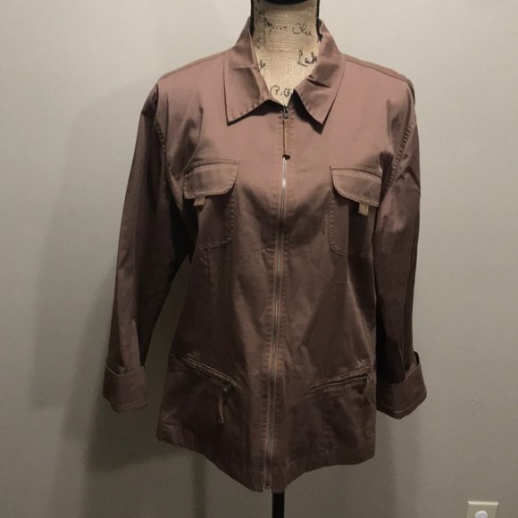 {Chico’s} Chocolate Brown Cotton Utility Jacket - Picture 5 of 9
